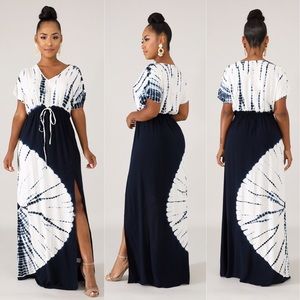 Long Navy Blue Tie Dye Maxi Dress
